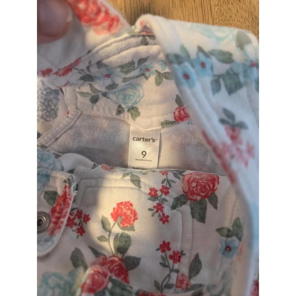 Carters Baby Girl Floral Shortall Overalls Pink Blue Rose Print 9 Months
